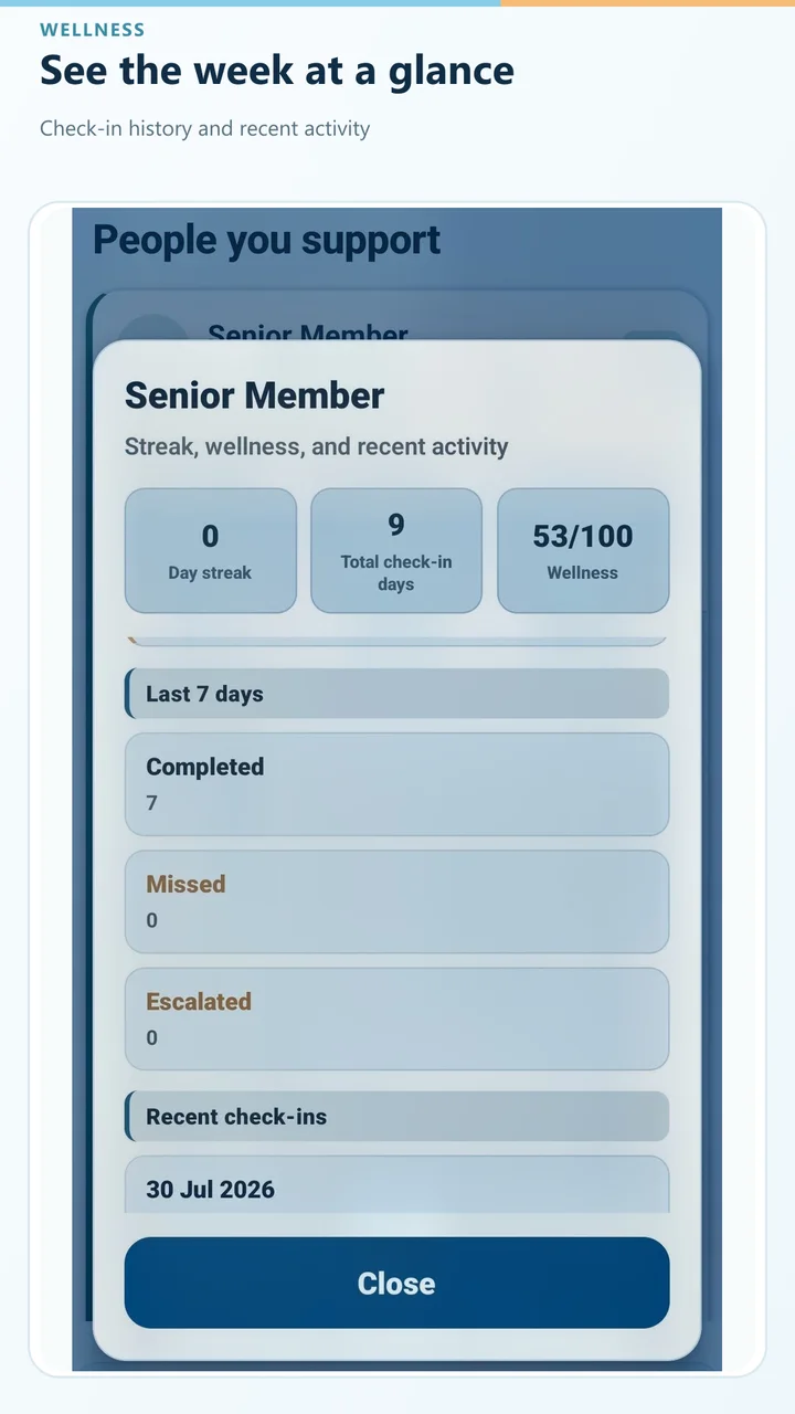 Wellness and recent activity shown in the DailyOK Android app